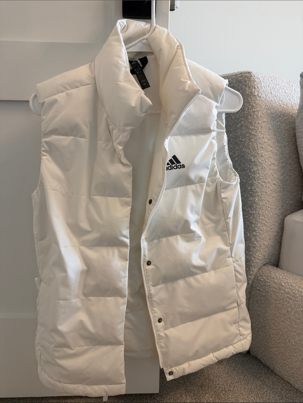 adidas White Quilted Puffer Vest with Logo